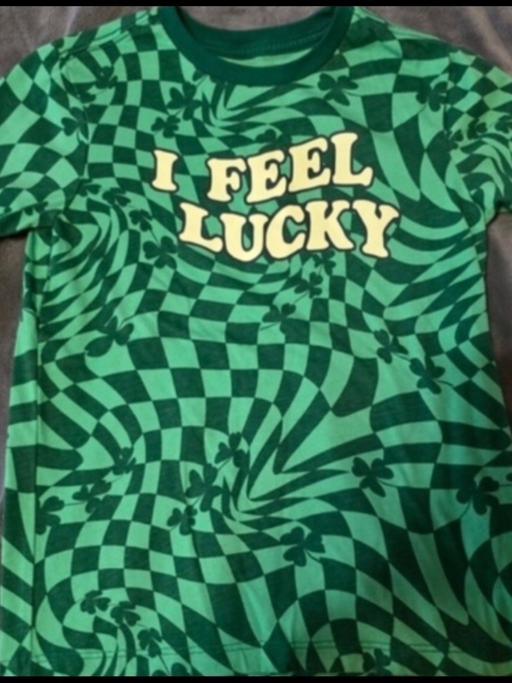 wonder nation Green 'I Feel Lucky' Swirl Check Tee